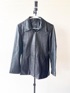 Black Leather Zip-Front Jacket